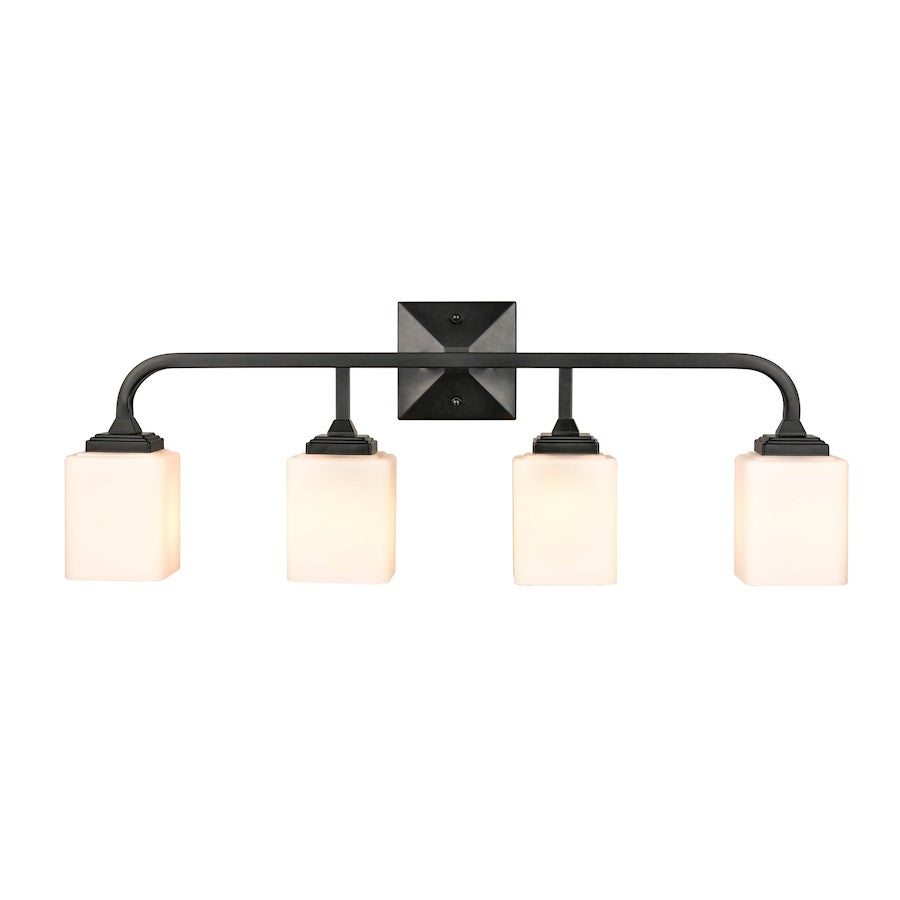 Millennium Lighting Eddison 4 Light Vanity, Matte Black/Frosted Opal - 4324-MB