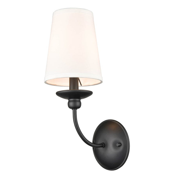 Millennium Delvona 1 Light 15.375" Wall Sconce, Black/White Cotton