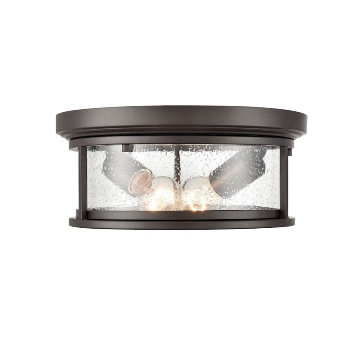 Millennium Bresley 2 Light Outdoor Flush Mount, Bronze/Clear Seeded