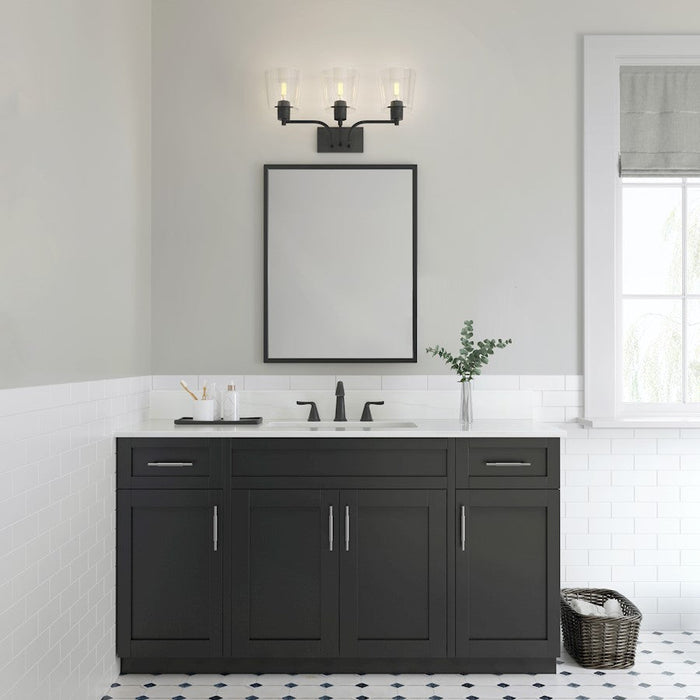 Millennium Lighting Evalon 3 Light Vanity, Matte Black/Clear - 496003-MB