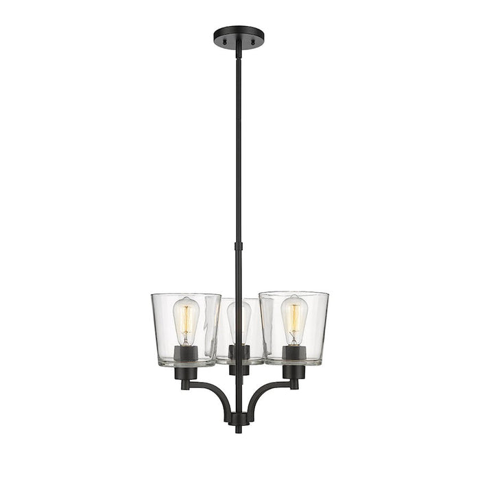 Millennium Lighting Evalon 3 Light Chandelier, Matte Black/Clear - 497003-MB