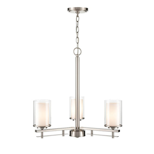 Millennium Lighting 3 Light Chandelier, Nickel/Clear/ Etched White - 5513-BN