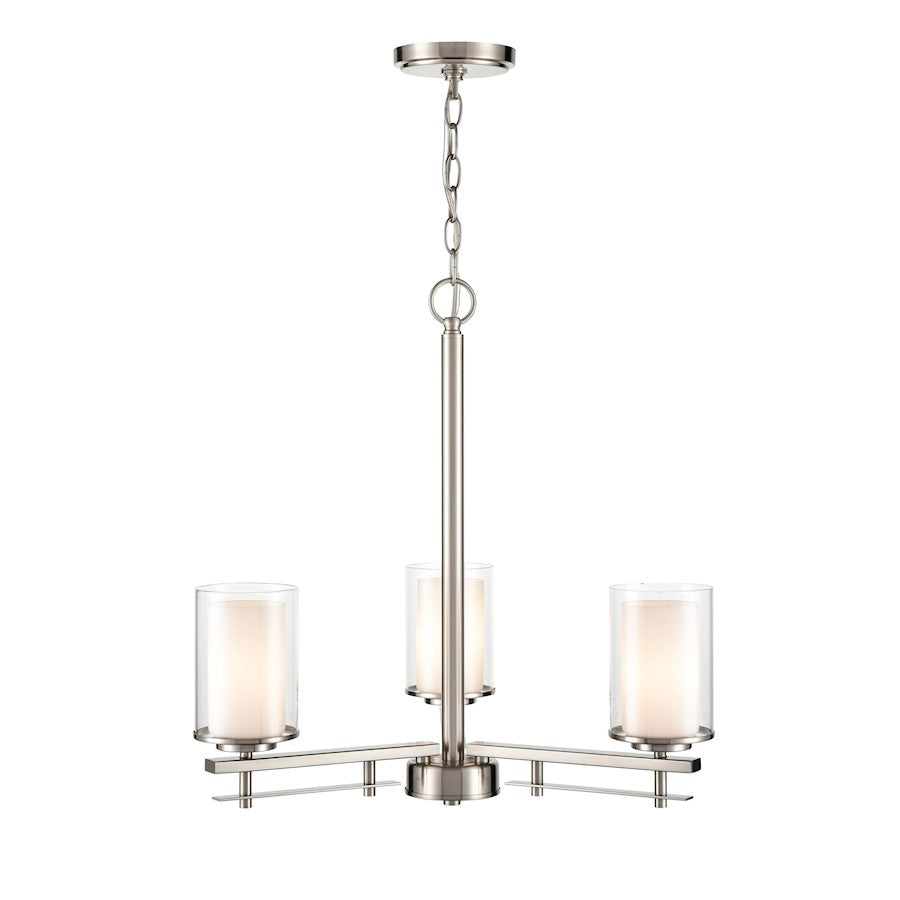 Millennium Lighting 3 Light Chandelier, Nickel/Clear/ Etched White - 5513-BN