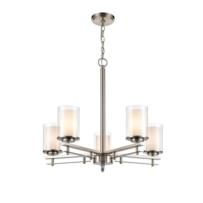 Millennium Lighting 5 Light Chandelier, Nickel/Clear/Etched Whit - 5515-BN