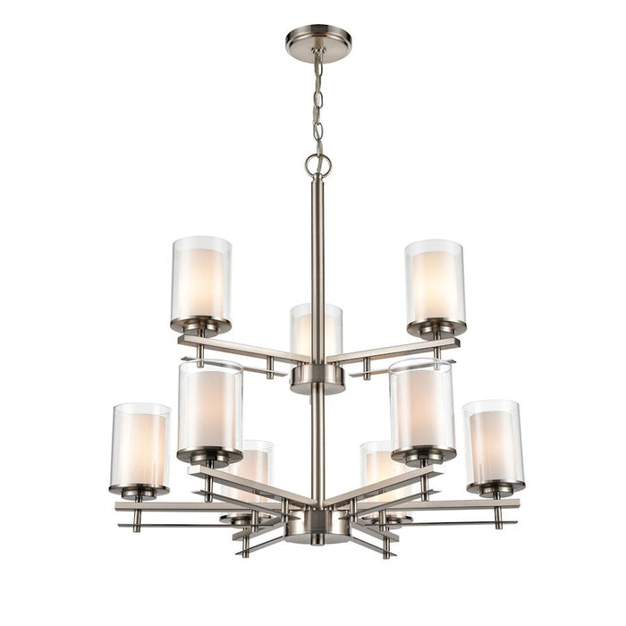 Millennium Lighting 9 Light Chandelier, Nickel/Clear/Etched Whit - 5519-BN