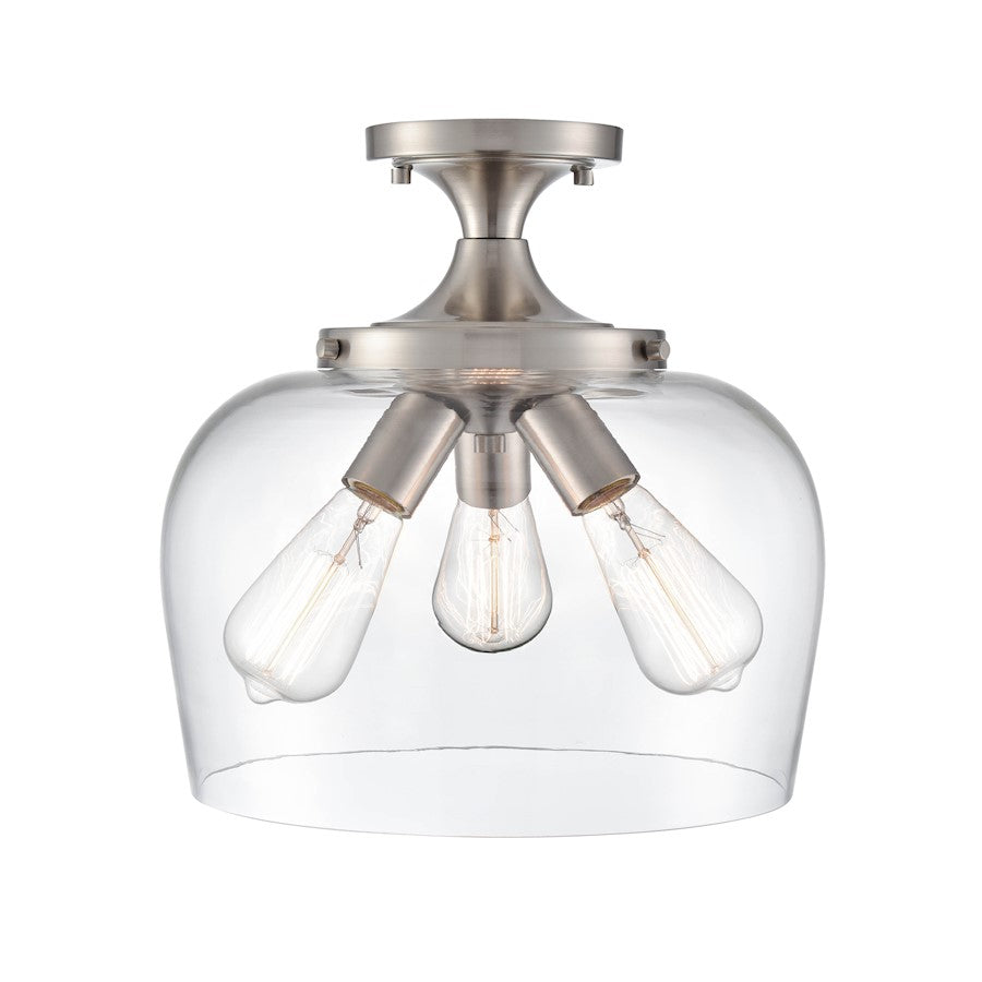 Millennium Lighting Ashford 3 Light Semi-Flush Mount, Nickel/Clear - 9713-BN