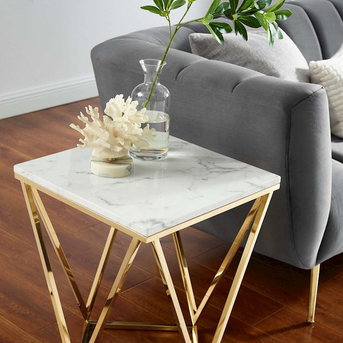 Modway Furniture Vertex End Table, Gold White