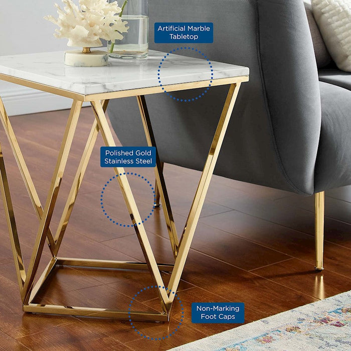 Modway Furniture Vertex End Table, Gold White