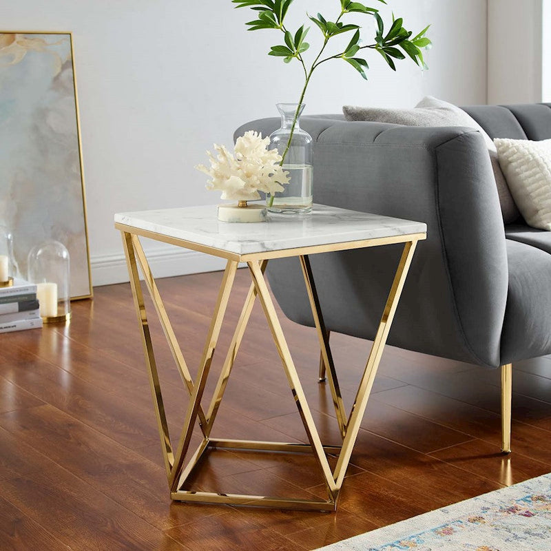 Modway Furniture Vertex End Table, Gold White