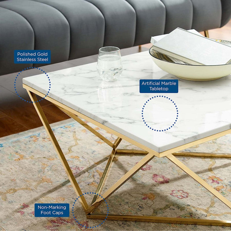 Modway Furniture Vertex Coffee Table, Gold White