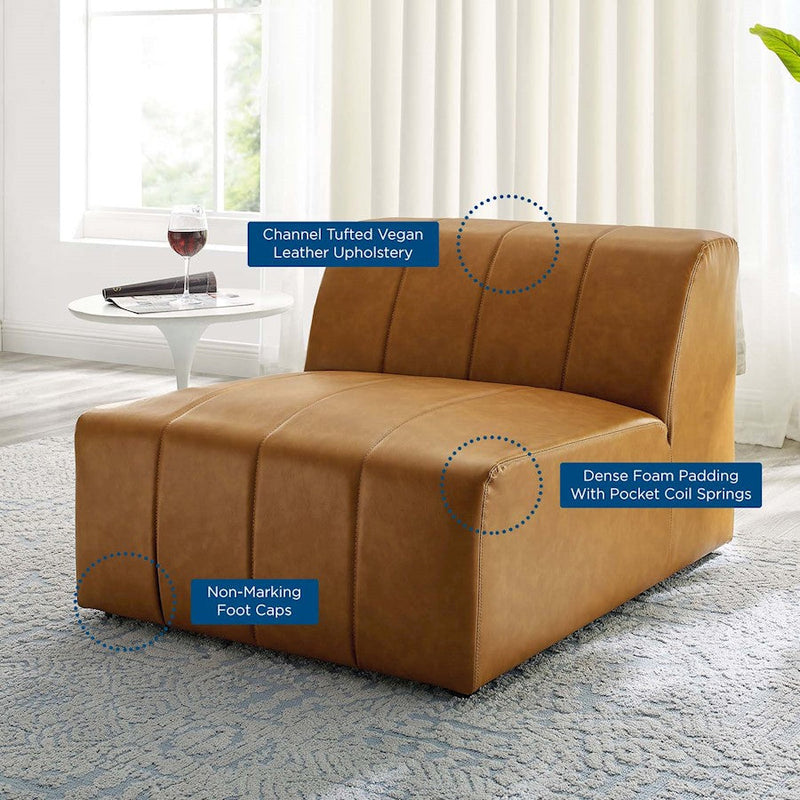 Modway Furniture Bartlett Vegan Leather Armless Chair, Tan