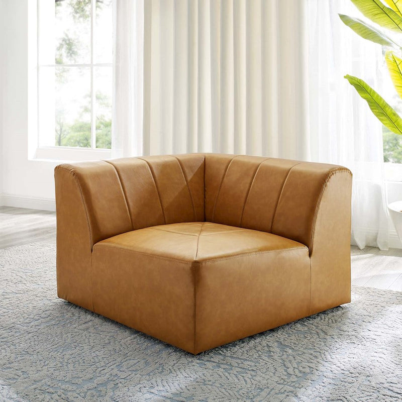 Modway Furniture Bartlett Vegan Leather Corner Chair, Tan