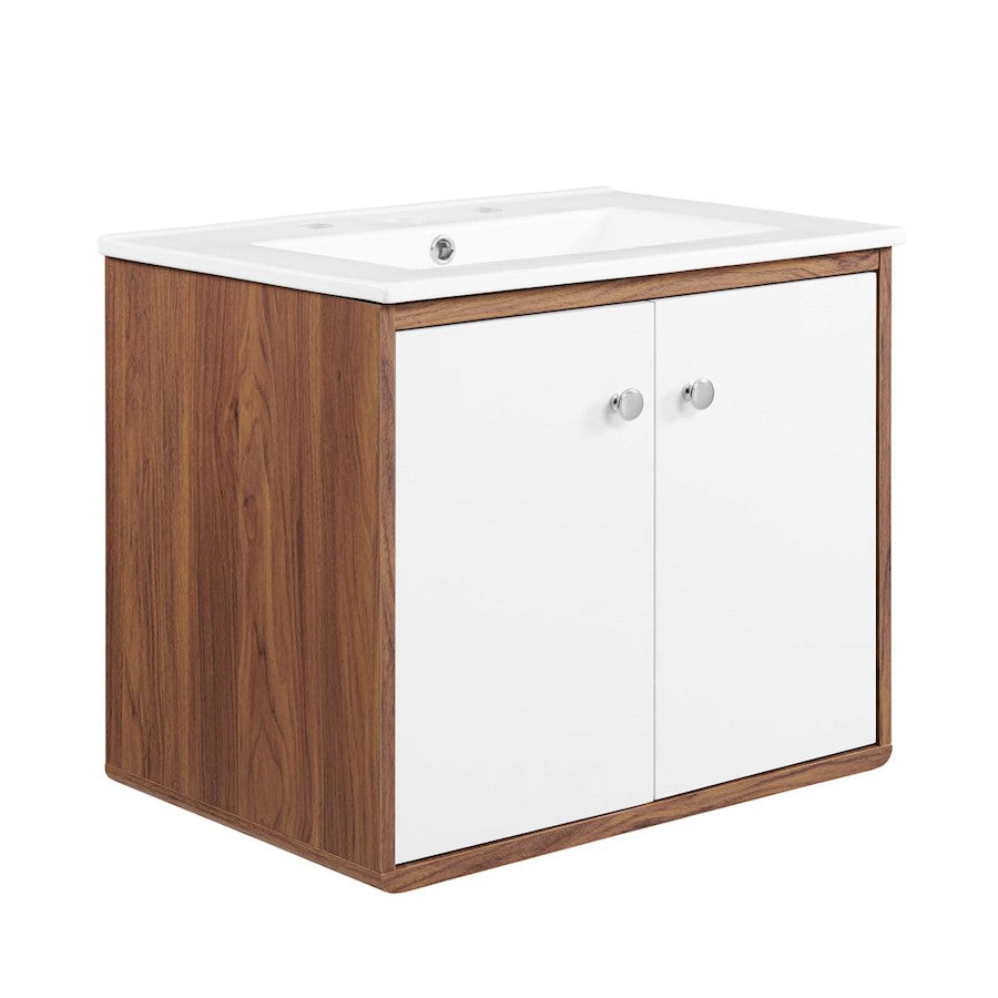 Modway Furniture Transmit 24" Bathroom Vanity, Walnut White - EEI-4431-WAL-WHI