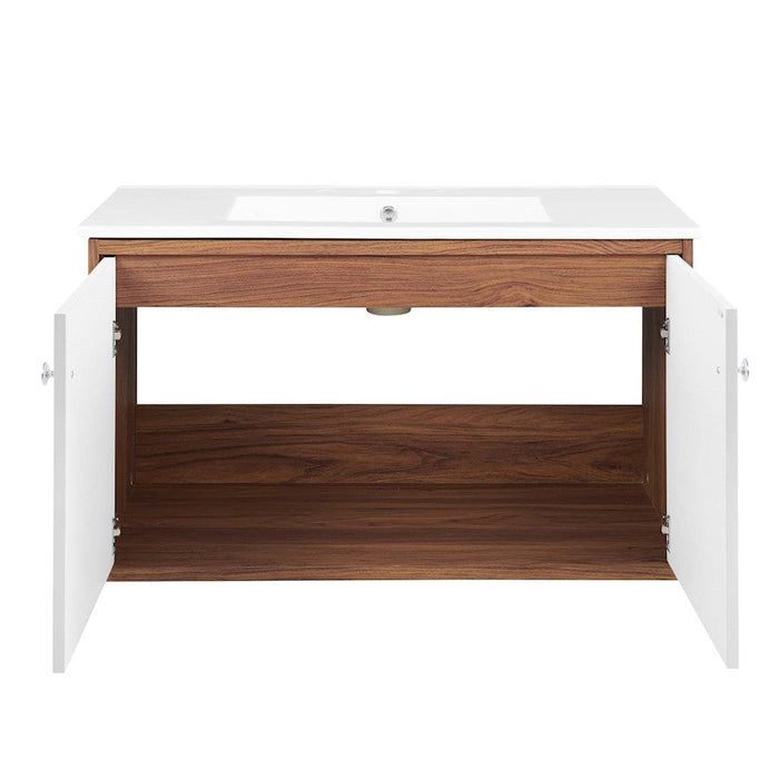 Modway Furniture Transmit 36" Bathroom Vanity, Walnut White