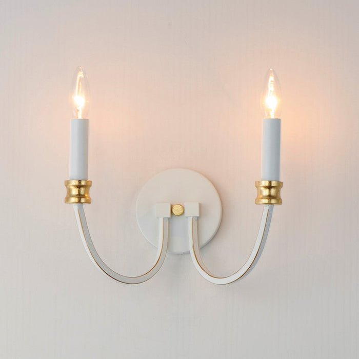 Maxim Charlton 2 Light Wall Sconce, Weathered White/Gold Leaf