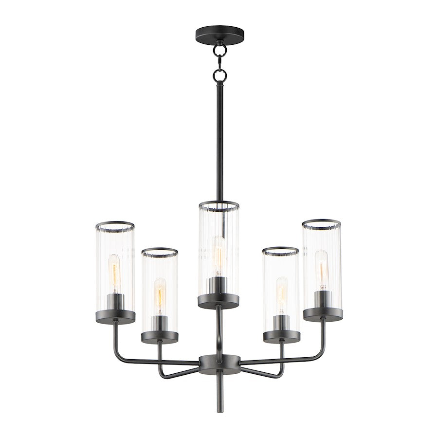 Maxim Lighting Crosby 5-Light Chandelier, Black/Clear Ribbed - 11475CRBK