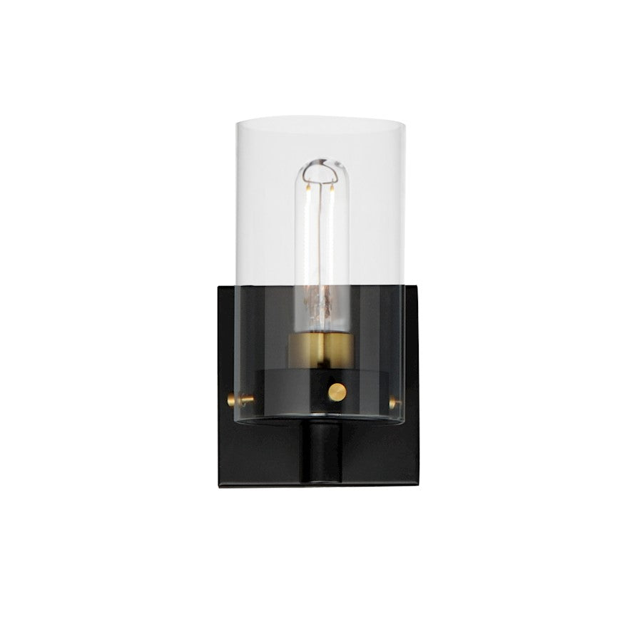 Maxim Lighting Pinn 1 Light Wall Sconce, Black/Satin Brass/Clear - 12401CLBKSBR