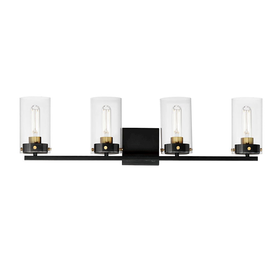 Maxim Lighting Pinn 4 Light Bath Vanity, Black/Satin Brass/Clear - 12404CLBKSBR