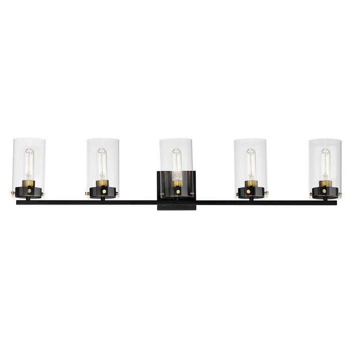 Maxim Lighting Pinn 5 Light Bath Vanity, Black/Satin Brass/Clear - 12405CLBKSBR