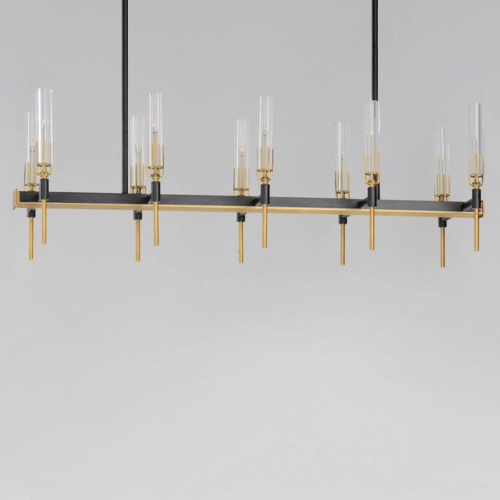 Maxim Flambeau 10 Light Linear Chandelier, Black/Brass/Clear