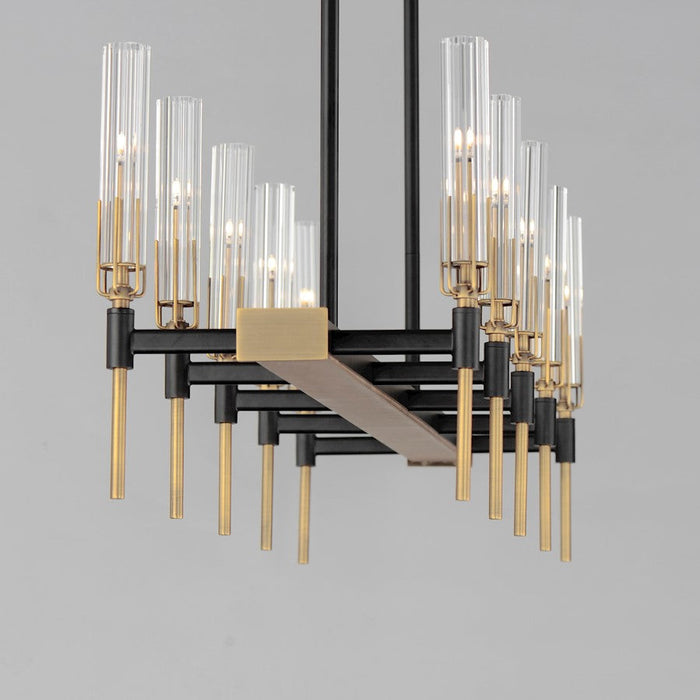 Maxim Flambeau 10 Light Linear Chandelier, Black/Brass/Clear