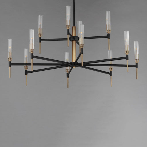 Maxim Flambeau 12 Light, 2 Tier Chandelier, Black/Brass/Clear