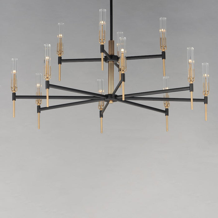 Maxim Flambeau 12 Light, 2 Tier Chandelier, Black/Brass/Clear