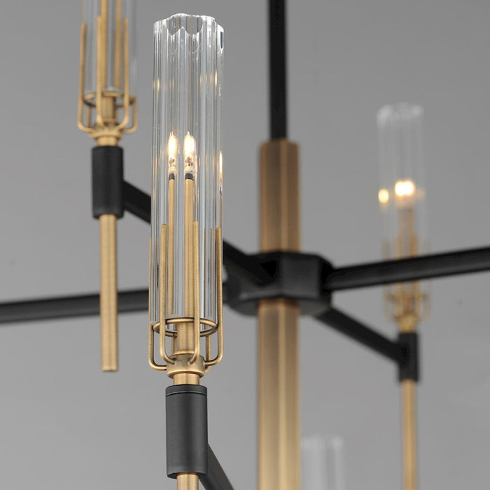 Maxim Flambeau 12 Light, 2 Tier Chandelier, Black/Brass/Clear