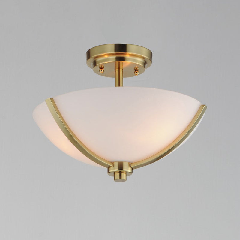Maxim Deven 3 Light Semi-Flush Mount, Satin Brass/Satin White