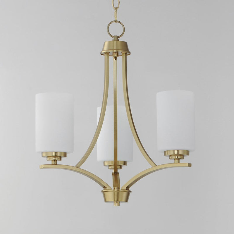 Maxim Deven 3 Light Mini Chandelier, Satin Brass/Satin White