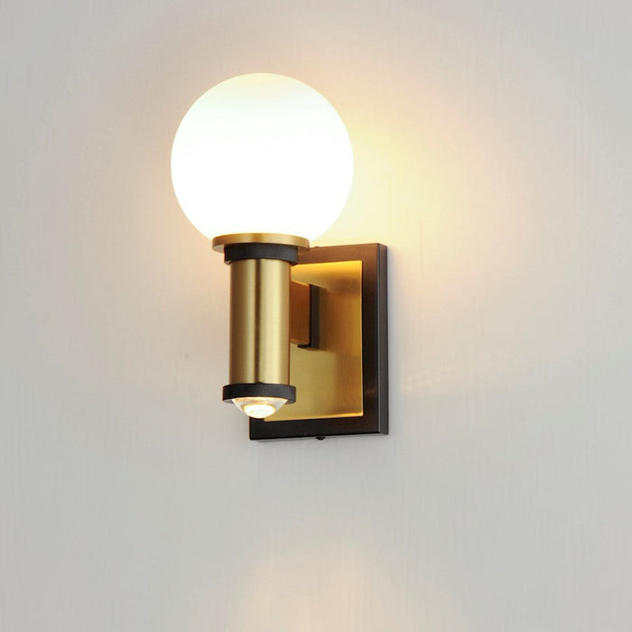 Maxim San Simeon 2 Light Wall Sconce, Black/Brass/White