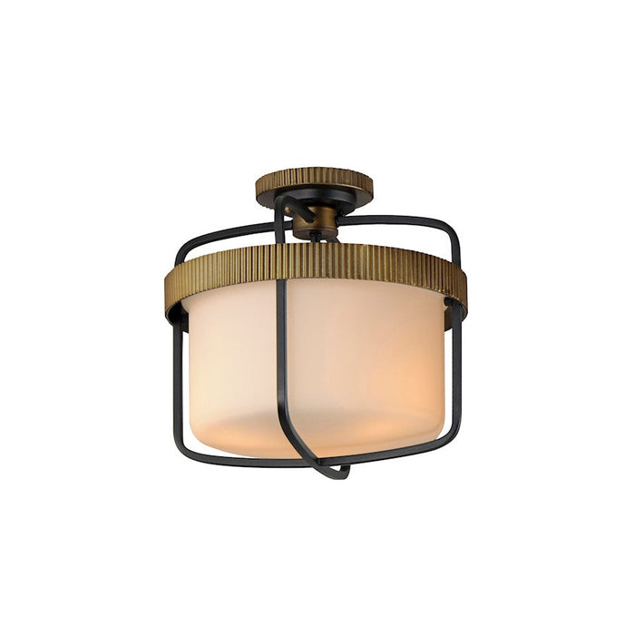 Maxim Ruffles 3 Light Semi-Flush Mount, Black/Antique Brass/White - 32650SWBKAB