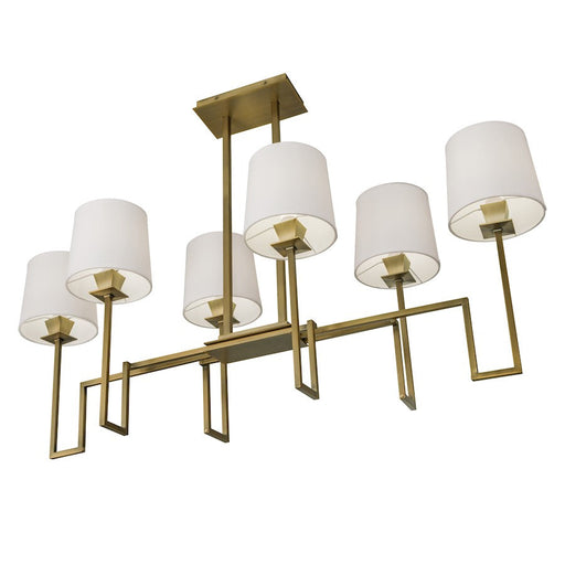 Norwell Lighting Maya Linear 6 Light Chandelier, Aged Brass/White - 9678-AG-WS