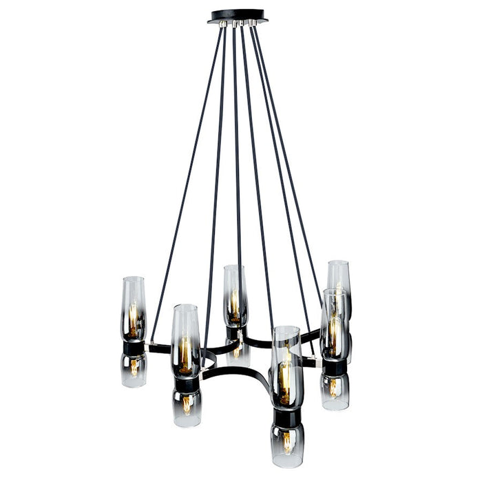 Norwell Lighting Flame 12 Light Chandelier, Black/Chrome/Glass - 9775-MBCH-CLGR