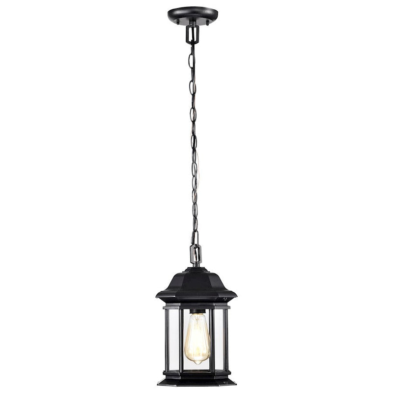 Nuvo Lighting Hopkins 1-Light Outdoor Hanging Lantern | Transitional Matte Black and Clear Glass | Covered Patios & Entryways | 7.5 x 7.5 | Model 60-6117