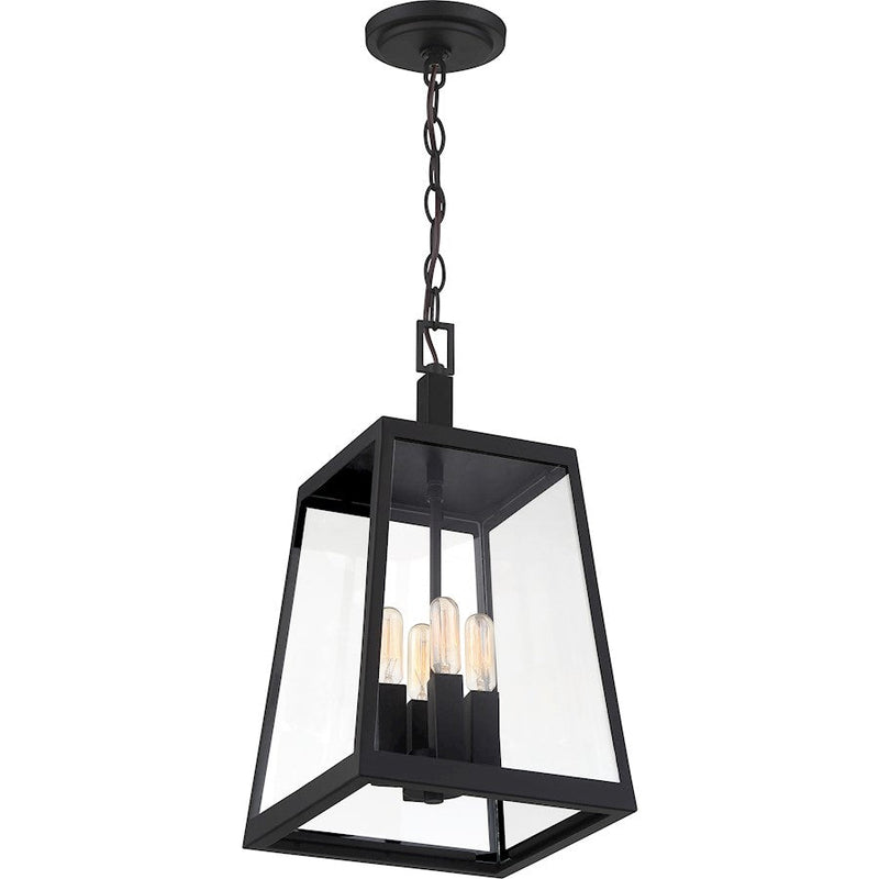 Nuvo Lighting Halifax 17.75in 4-Light Outdoor Hanging Lantern | Industrial Matte Black and Clear Glass | Covered Patio & Entryway | 9.5 x | Model 60-6584