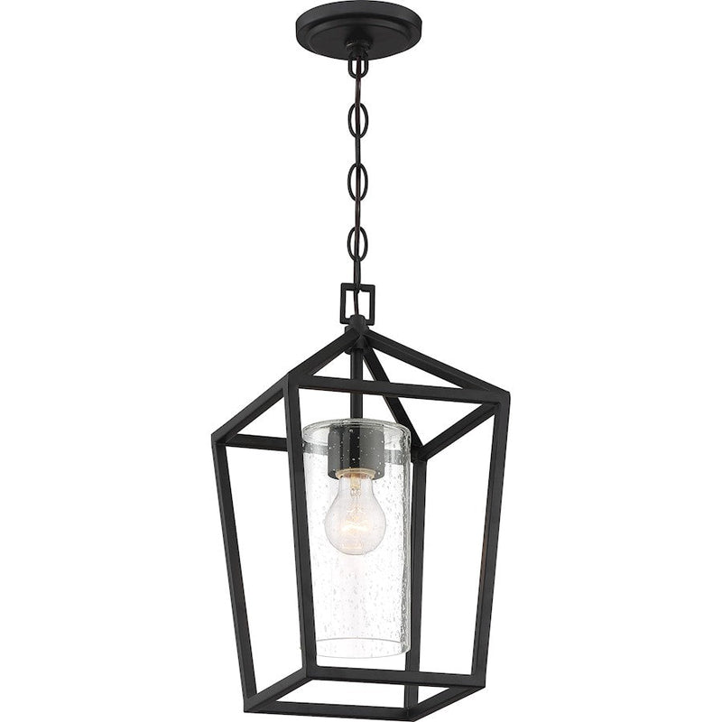Nuvo Lighting Hopewell 1-Light Outdoor Hanging Lantern | Industrial Matte Black and Clear Seeded Glass | Entryway & Covered Porch | 9 x | Model 60-6594