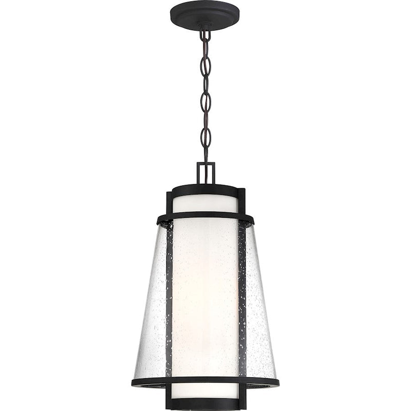 Nuvo Lighting Anau 1-Light Outdoor Hanging Lantern | Industrial Matte Black and Etched Opal Glass | Covered Patio & Entryway | 10.5 x 10.5 | Model 60-6604
