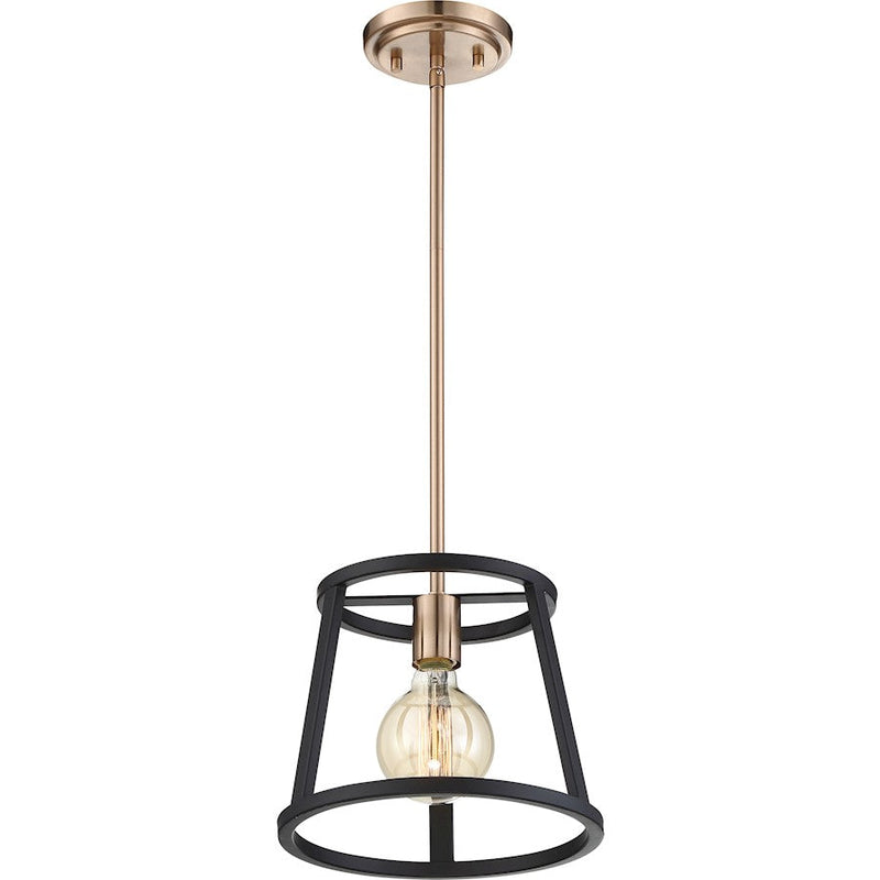 Nuvo Chassis 1-Light Mini Pendant | Industrial Copper Brushed Brass and Black Frame | Kitchen Island & Dining Room | 10 x 10 x 8.13 in | Model 60-6641