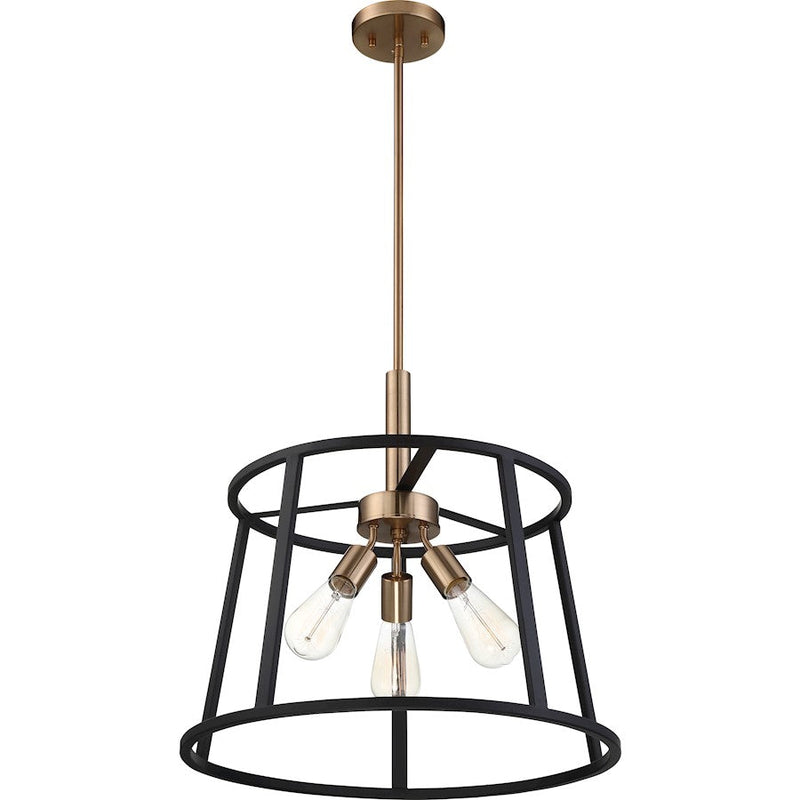 Nuvo Lighting Chassis 20in 3-Light Pendant | Industrial Copper Brushed Brass and Black Metal Frame | Kitchen Island & Dining Room | 20 x | Model 60-6642