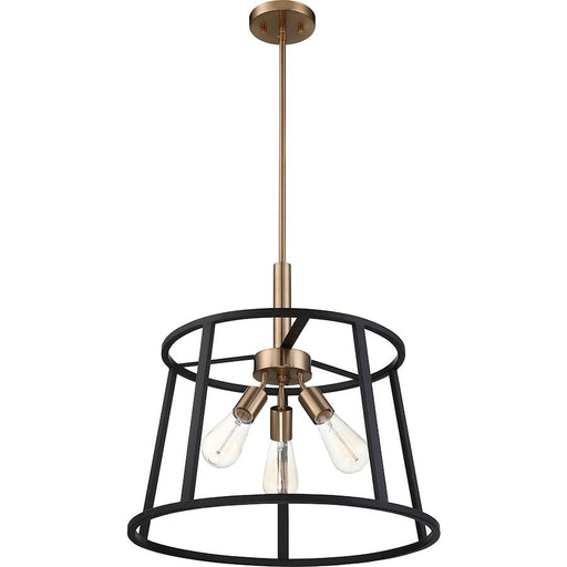 Nuvo Lighting Chassis 3 Light Pendant, Copper Brass/Black Frame