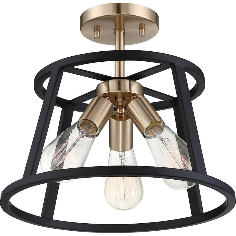 Nuvo Lighting Chassis 14in 3-Light Semi Flush Mount | Industrial Copper Brushed Brass and Black | Entryway & Hallway | 14 x 14 x 12 in | Model 60-6643