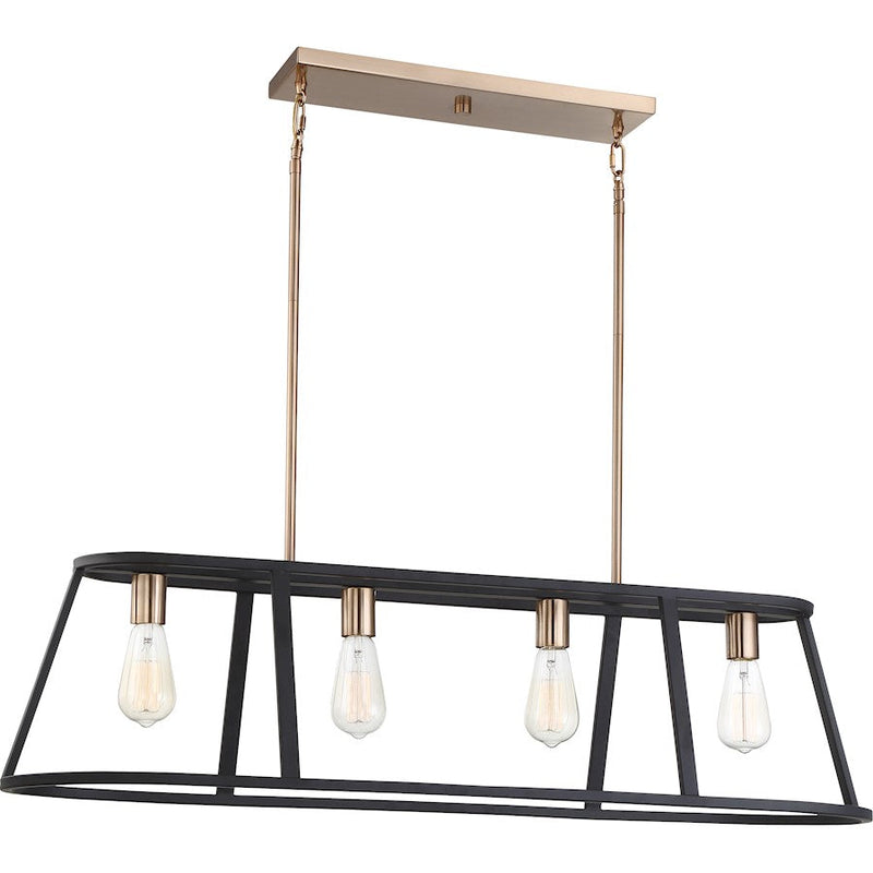 Nuvo Lighting Chassis 40in 4-Light Island Pendant | Industrial Copper Brushed Brass and Black Frame | Kitchen Island & Dining Room | 12 x | Model 60-6644