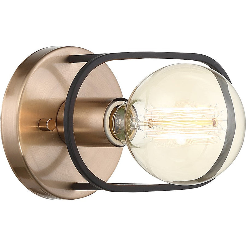 Nuvo Lighting Chassis 1-Light Wall Sconce | Industrial Copper Brushed Brass and Black Frame | Entryway & Hallway Accent | 5 x 8 x 5 in | Model 60-6651