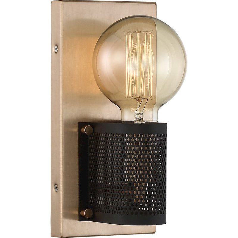 Nuvo Lighting Passage 4.5in 1-Light Wall Sconce | Industrial Copper Brushed Brass and Black Mesh | Hallway & Bedroom Accent | 4.5 x 4.25 x | Model 60-6661