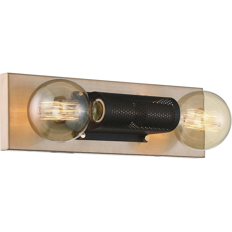 Nuvo Lighting Passage 15in 2-Light Vanity | Industrial Copper Brushed Brass and Black Mesh | Bathroom Vanity Light | 4.25 x 15 x 4.5 in | Model 60-6662