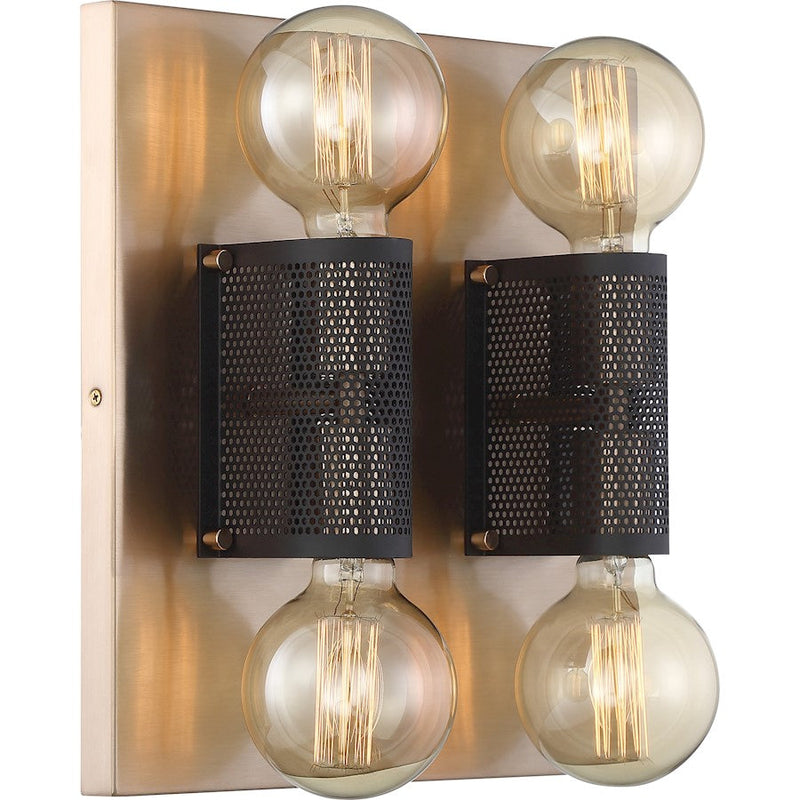 Nuvo Lighting Passage 14in 4-Light Flush Mount | Industrial Copper Brass and Black Mesh | Entryway & Hallway Ceiling Light | 14 x 14 x 5 in | Model 60-6663