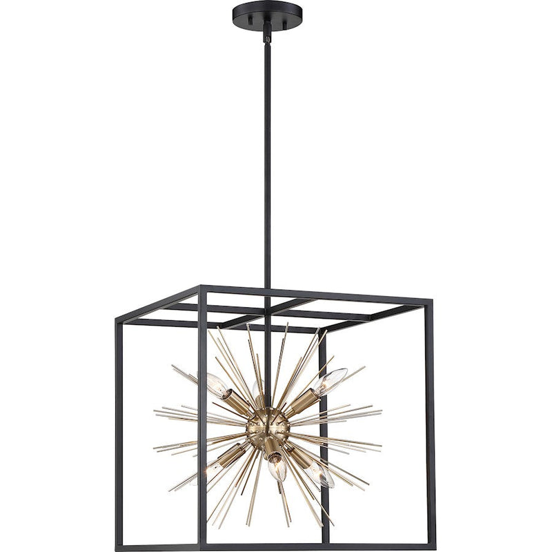 Nuvo Lighting Spirefly 17in 6-Light Pendant | Industrial Matte Black and Burnished Brass | Kitchen Island & Dining Room | 17 x 17 x 17.75 | Model 60-6730