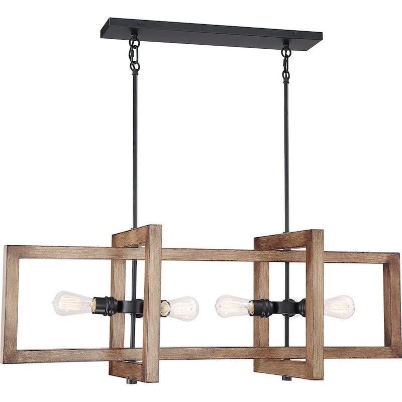 Nuvo Lighting Beacon 40in 6-Light Island Pendant | Industrial Black and Gray Wood | Kitchen Island & Dining Room | 15 x 40 x 15 in | Model 60-6826