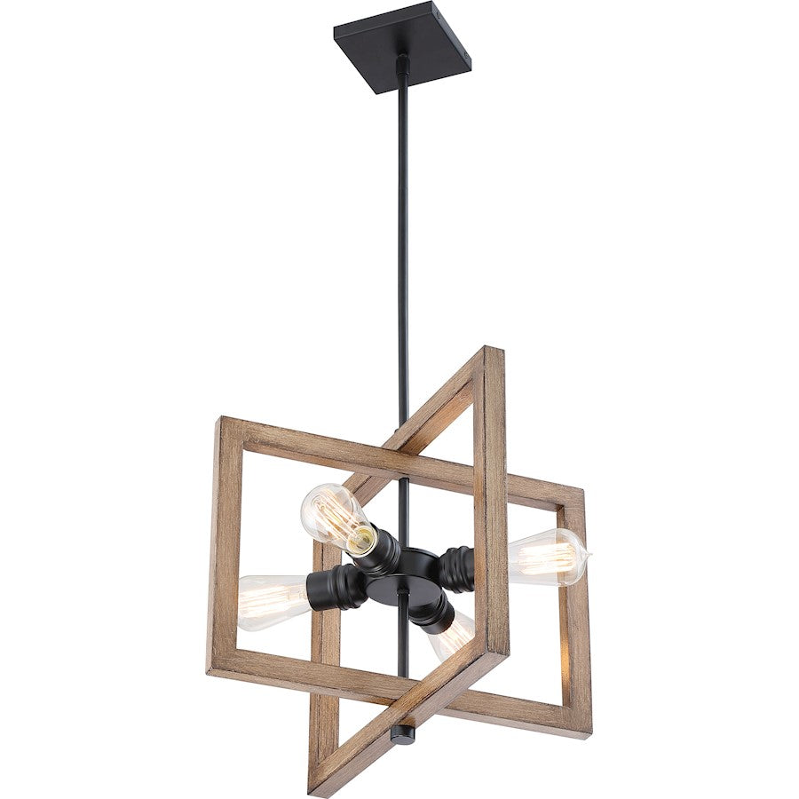 Nuvo Lighting Beacon 4 Light Pendant Fixture, Black/Gray Wood